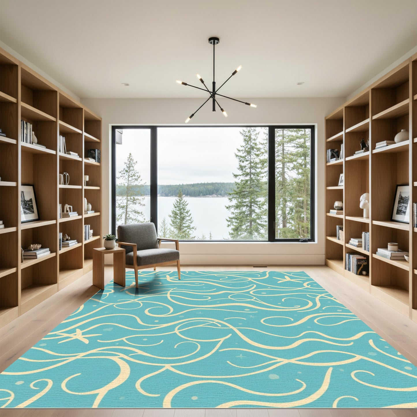 Aqua With Yellow Swirls Starfish Rug