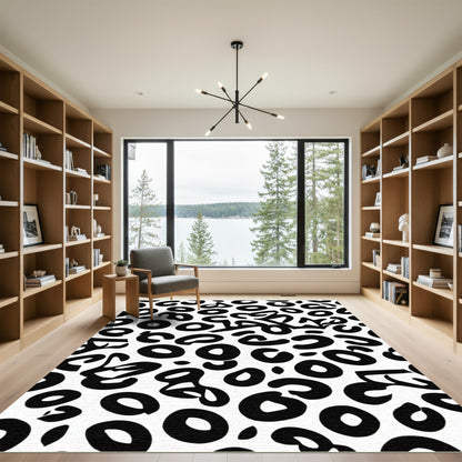 Bold Black White Spot Abstract Rug