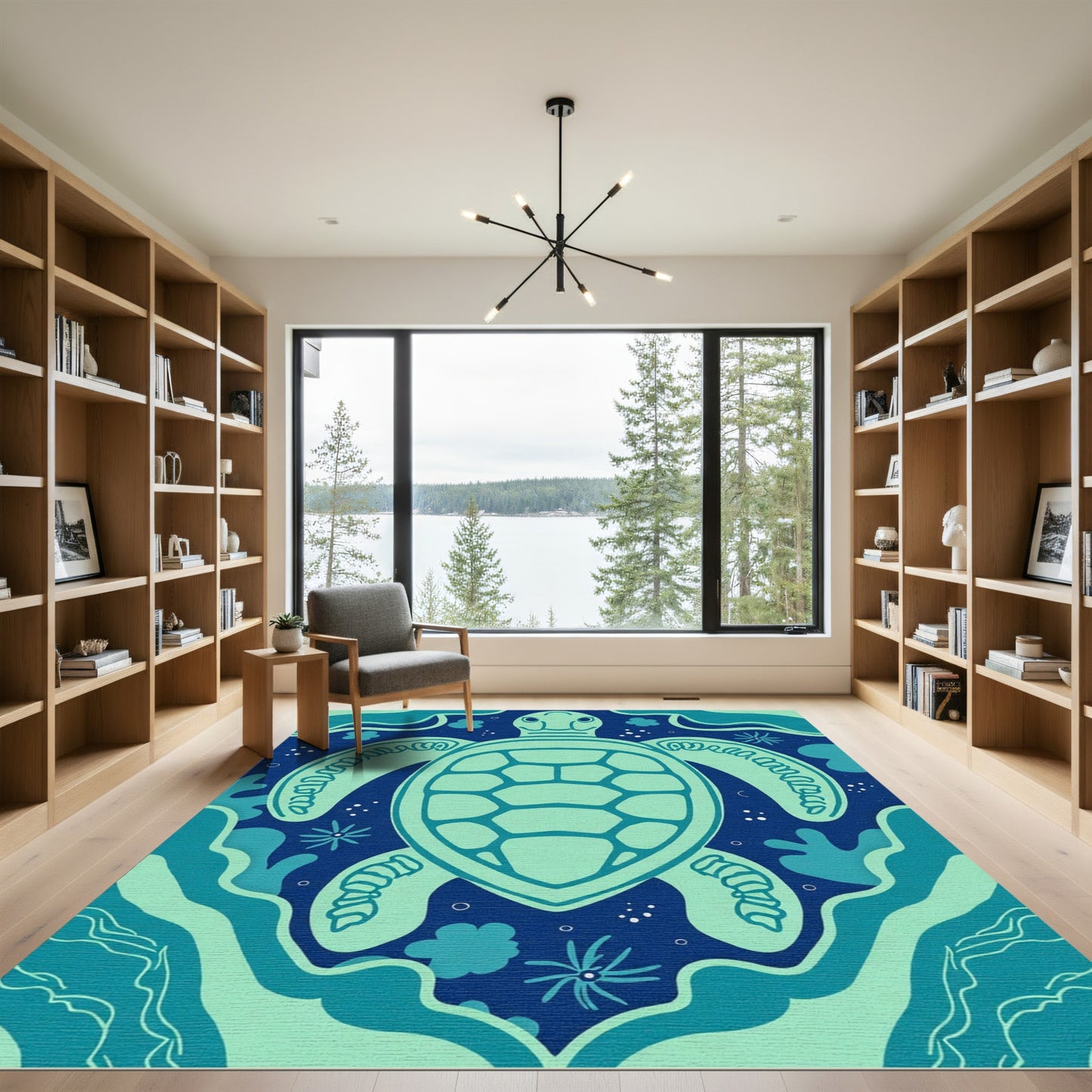 Aqua Turtle Ocean Waves Rug