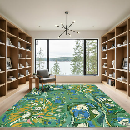 Abstract Green Blue Botanical Organic Rug