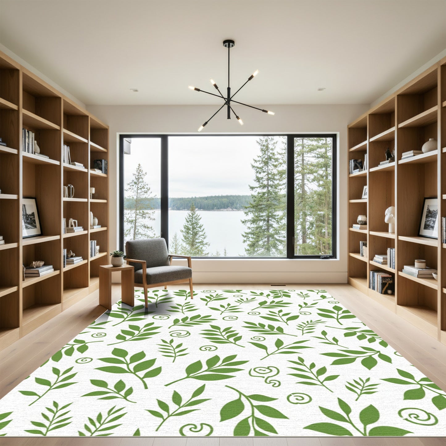 Green Leafy Branch Swirls Rug