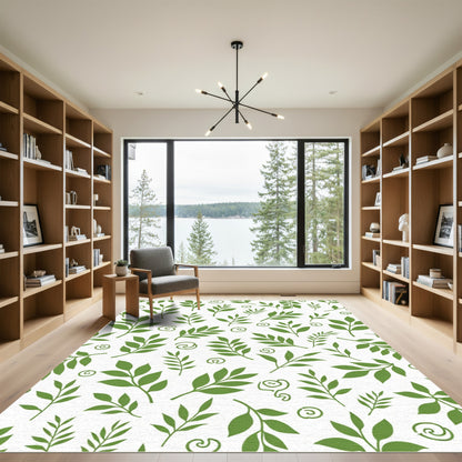 Green Leafy Branch Swirls Rug