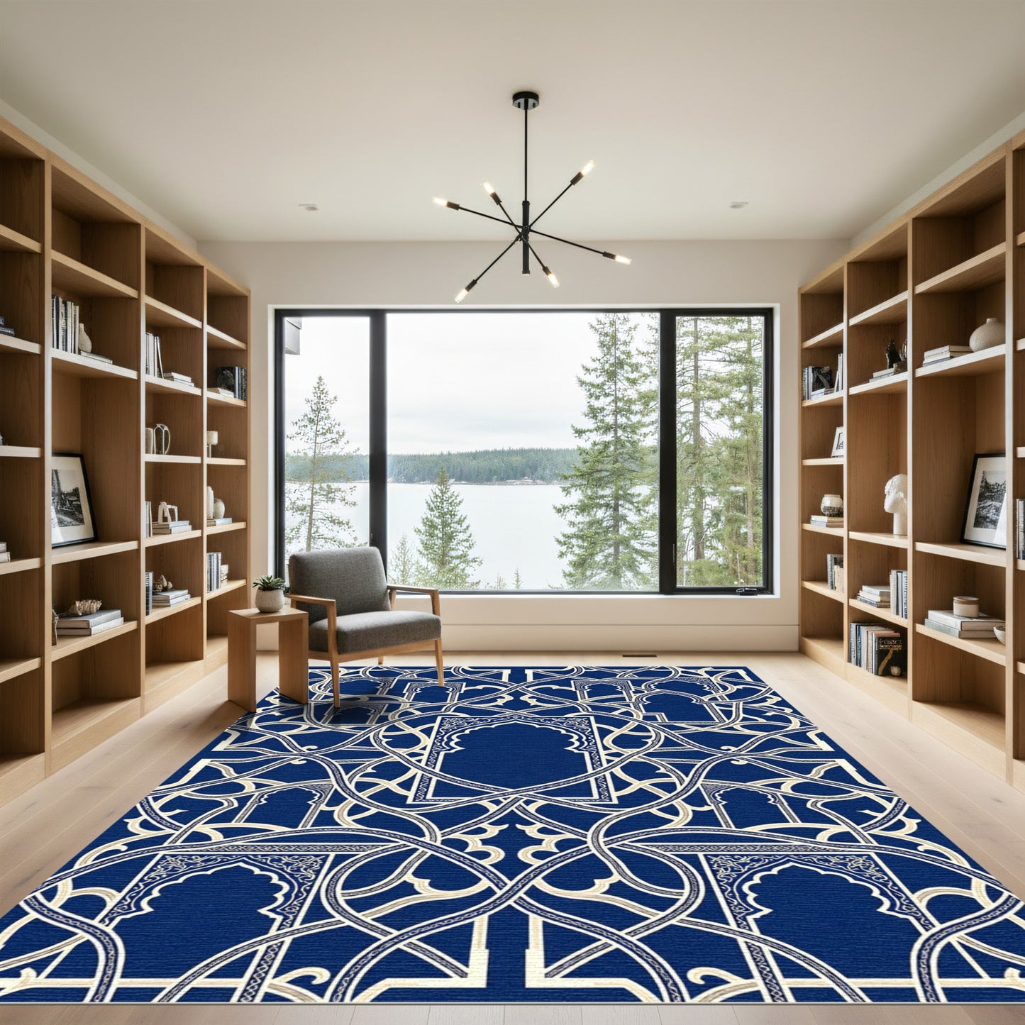 Intricate Indigo Arched Lattice Archway Rug