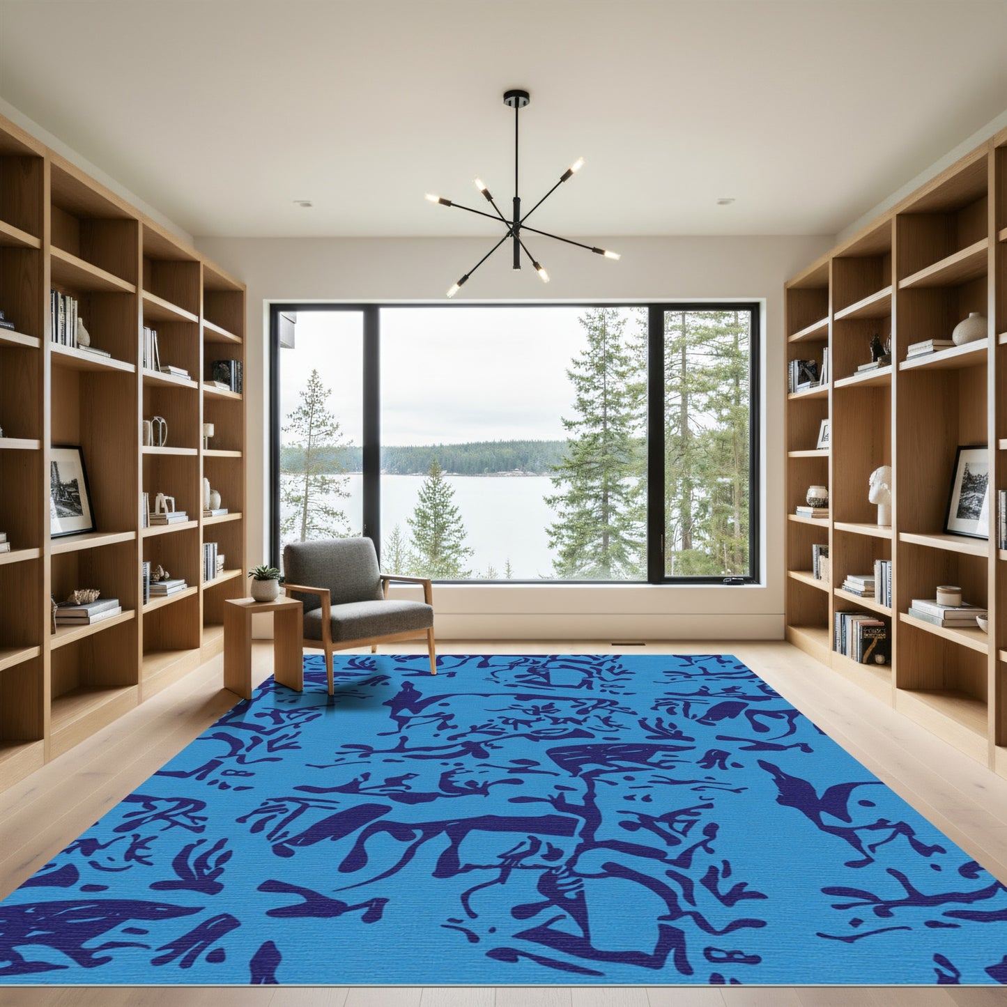 Deep Blue Animalistic Scrollwork Rug