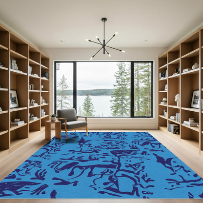 Deep Blue Animalistic Scrollwork Rug