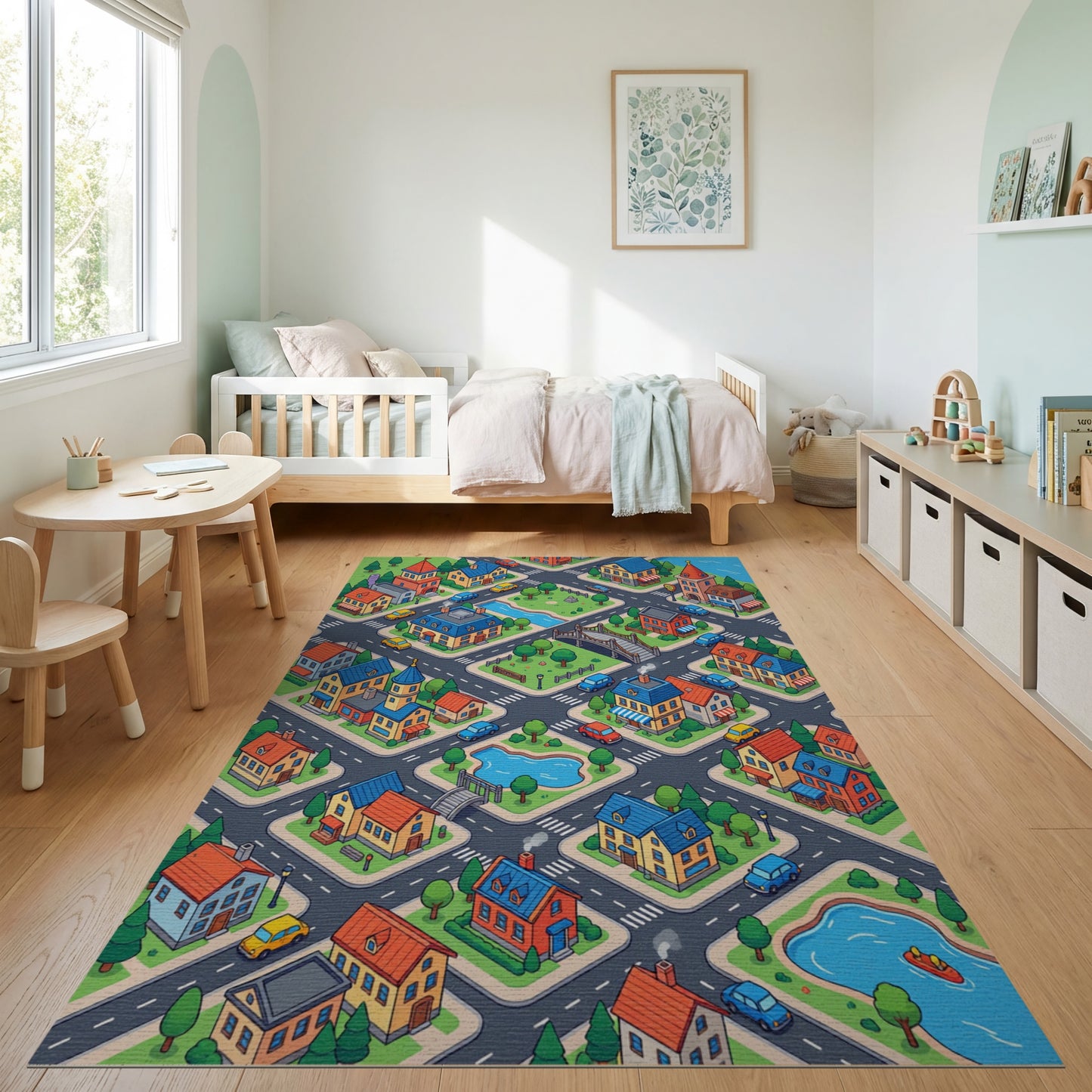 Vibrant Isometric Colorful Townscape Rug