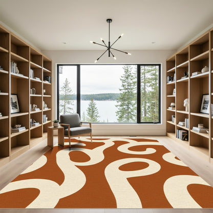 Cream Curves Bold Terracotta Abstraction Rug