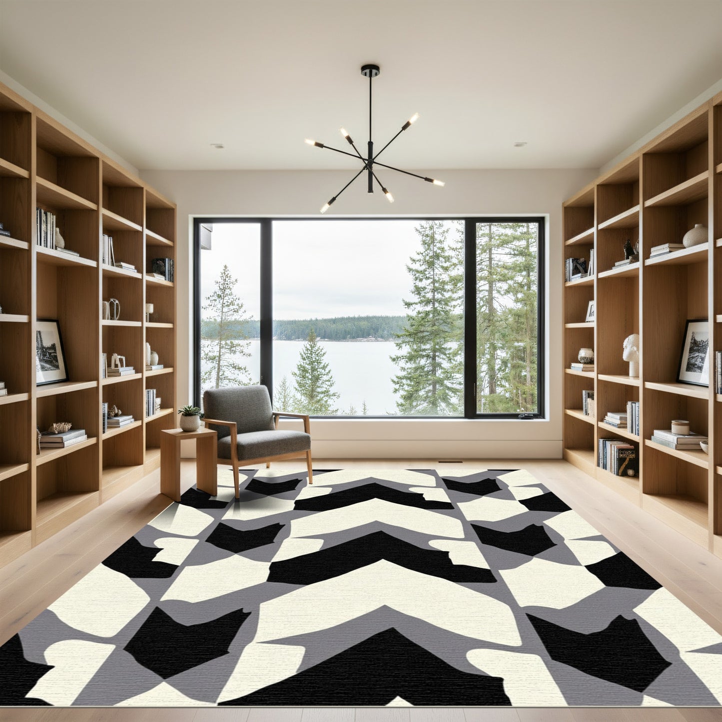Monochrome Abstract Chevron Composition Rug