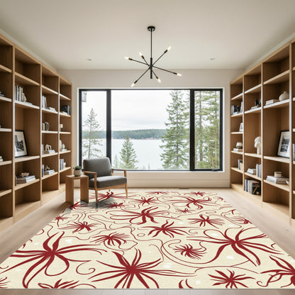 Crimson floral vines swirling abstractly Rug
