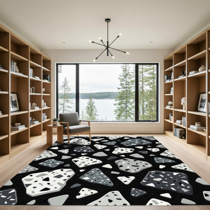 Modern Black Gray Terrazzo Chic Rug