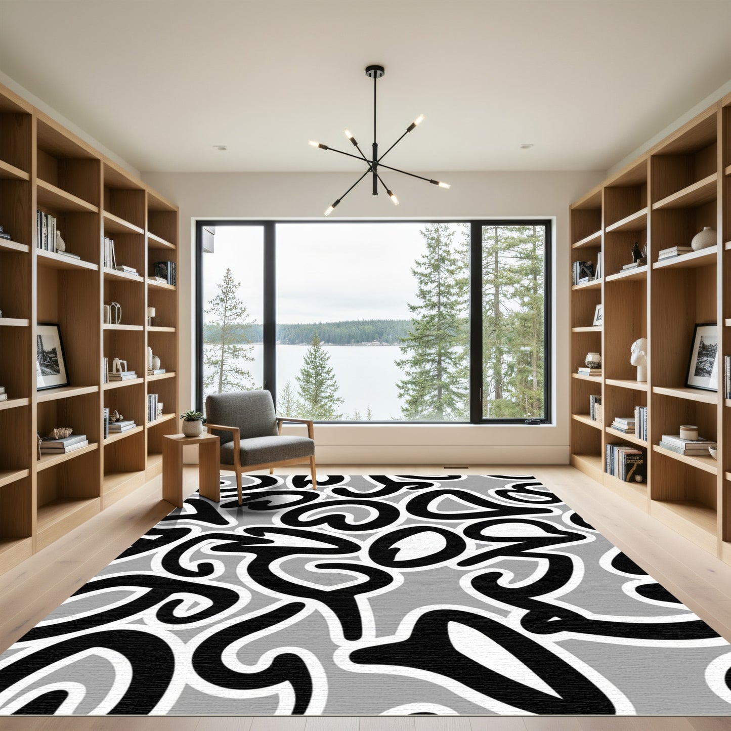 Monochrome Abstract Swirls Graffiti Rug