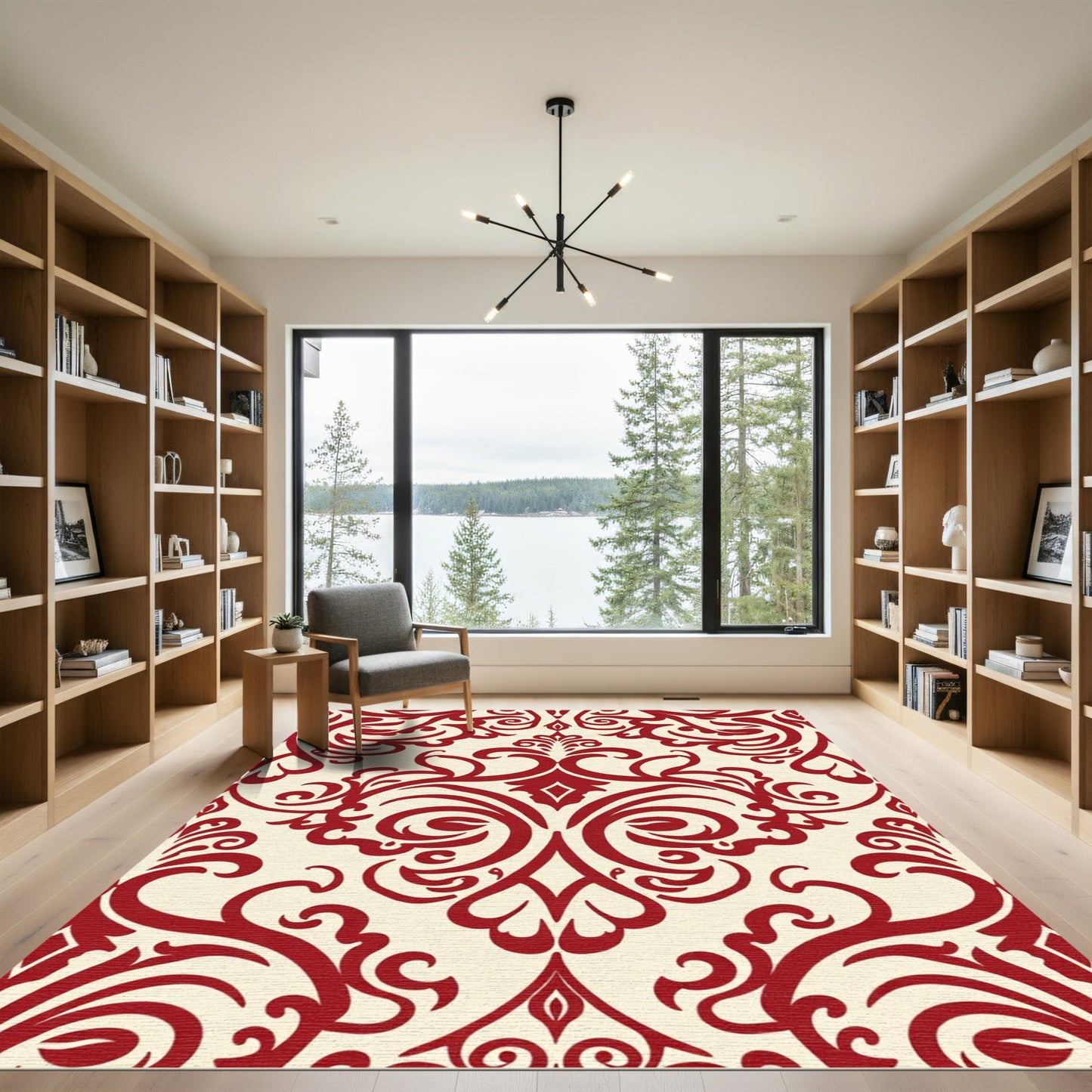 Crimson Classic Damask Scroll Rug