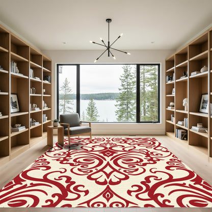 Crimson Classic Damask Scroll Rug