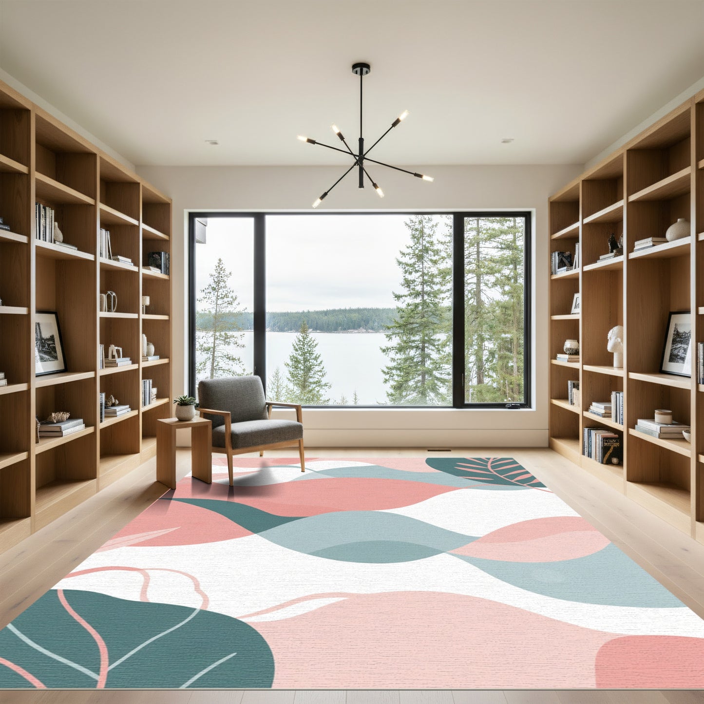 Blush Teal Abstract Organic Waves Rug