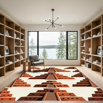 Terracotta Step Pyramid Geometric Grid Rug