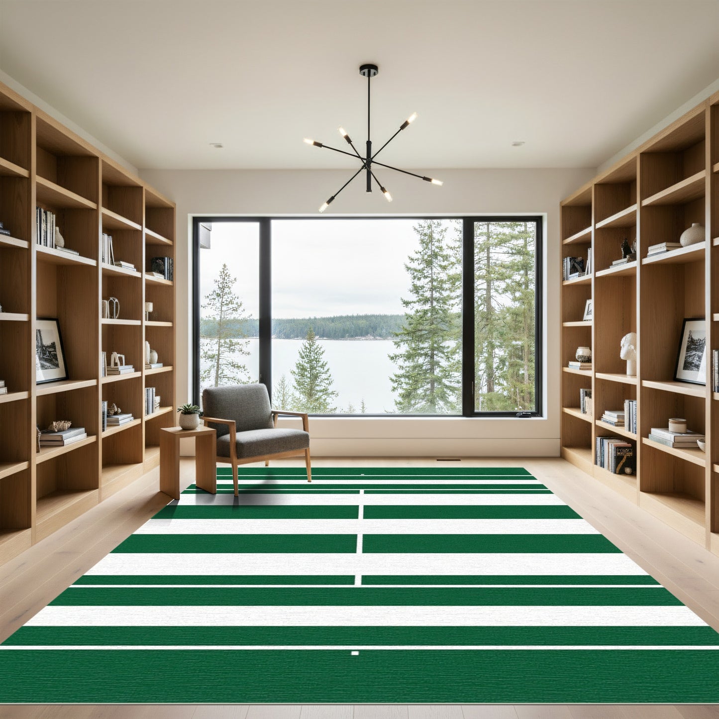 Bold Forest Green Horizontal Striped Texture Rug