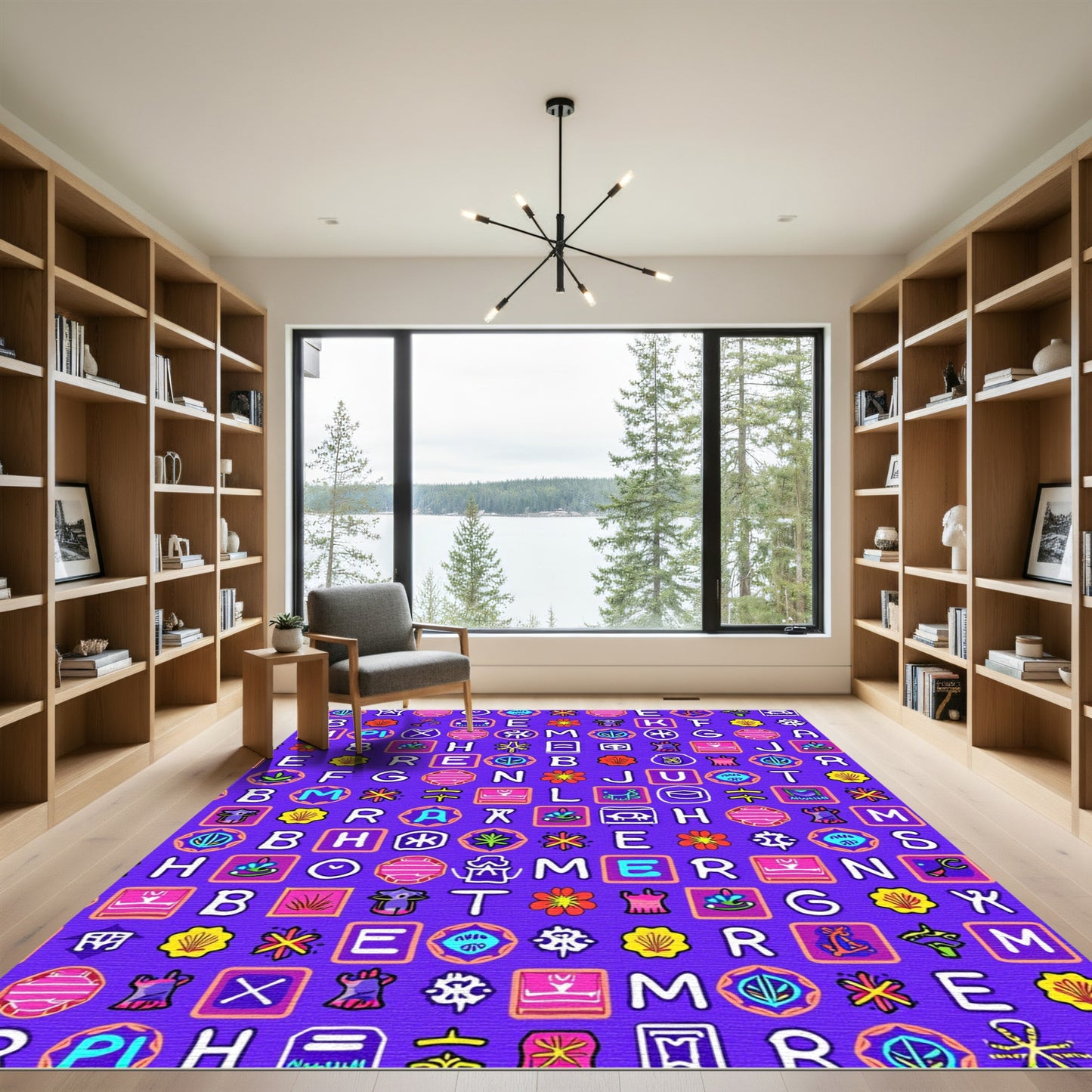 Vibrant Alphabet Icons Purple Field Rug