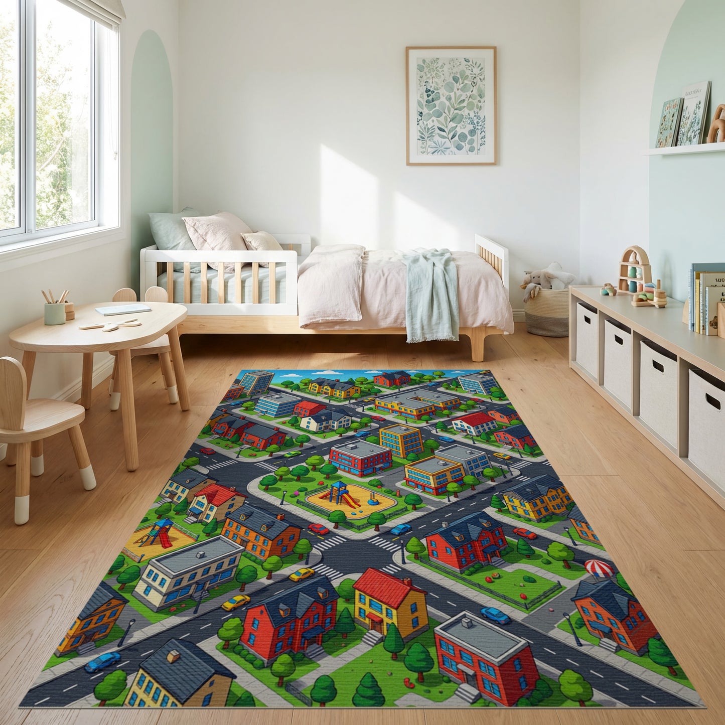 Playful Colorful Isometric City Rug