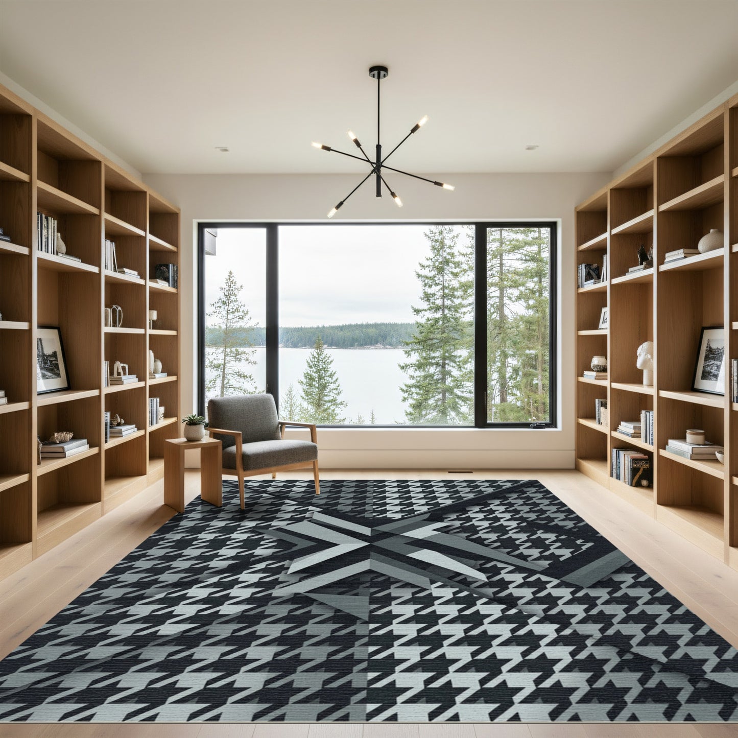 Monochrome Houndstooth Geometric Star Rug