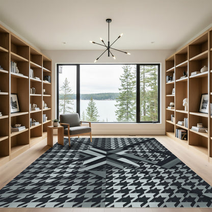 Monochrome Houndstooth Geometric Star Rug