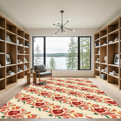 Rustic Red Bouquet Floral Arrangement Rug