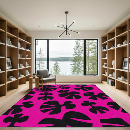 Bold Pink Black Abstract Floral Rug