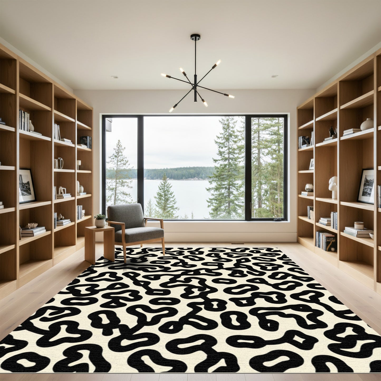 Black Organic Flowing Lines Rug