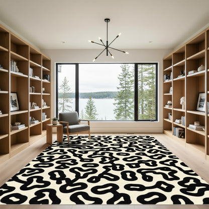 Black Organic Flowing Lines Rug