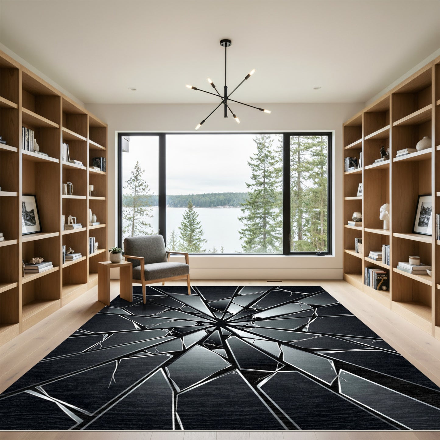 Shattered Black Geometric Fragment Rug