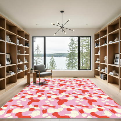 Pink Red Cream Organic Shapes Rug