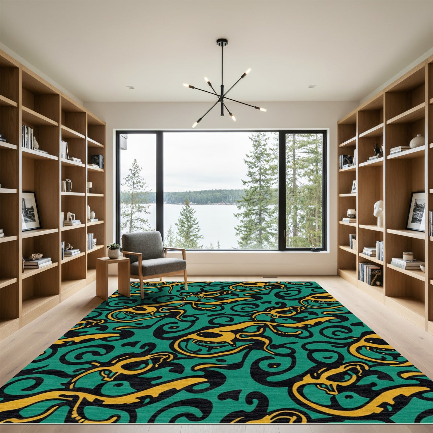 Amber Squid Swirl Teal Rug