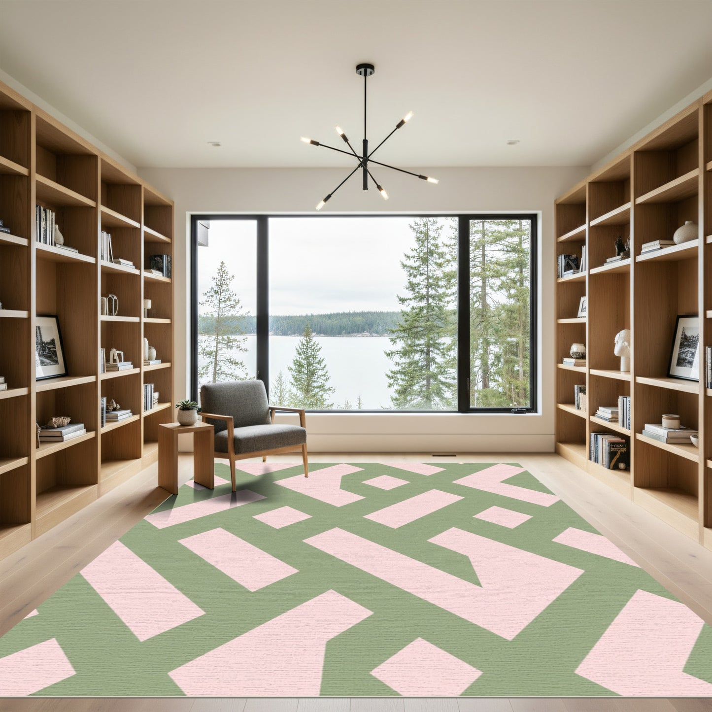 Pale Pink Abstract Geometric Lines Rug