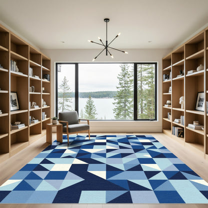 Mid Century Blue Geometric Accents Rug