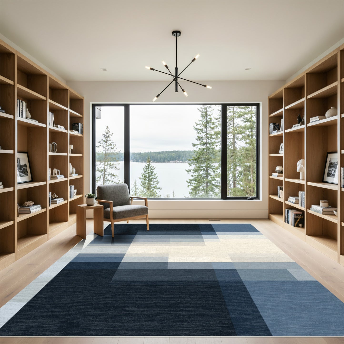 Deep Blue Gradient Geometric Blocks Rug