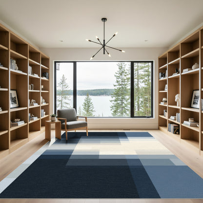 Deep Blue Gradient Geometric Blocks Rug