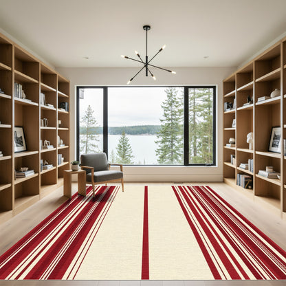 Bold Crimson Cream Stripe Rug