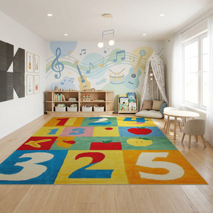 Playful Color Block Numbers Apples Rug