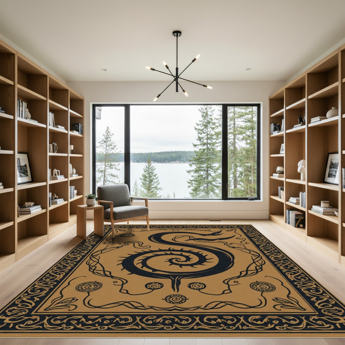 Dark Brown Serpent Scroll Artistry Rich Rug