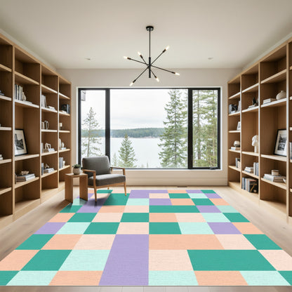 Pastel Geometric Checkered Patchwork Rug