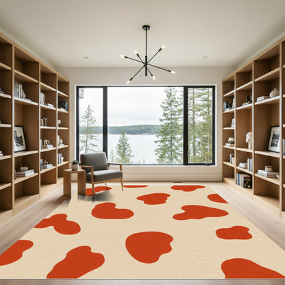Crimson Blobs Contemporary Organic Rug