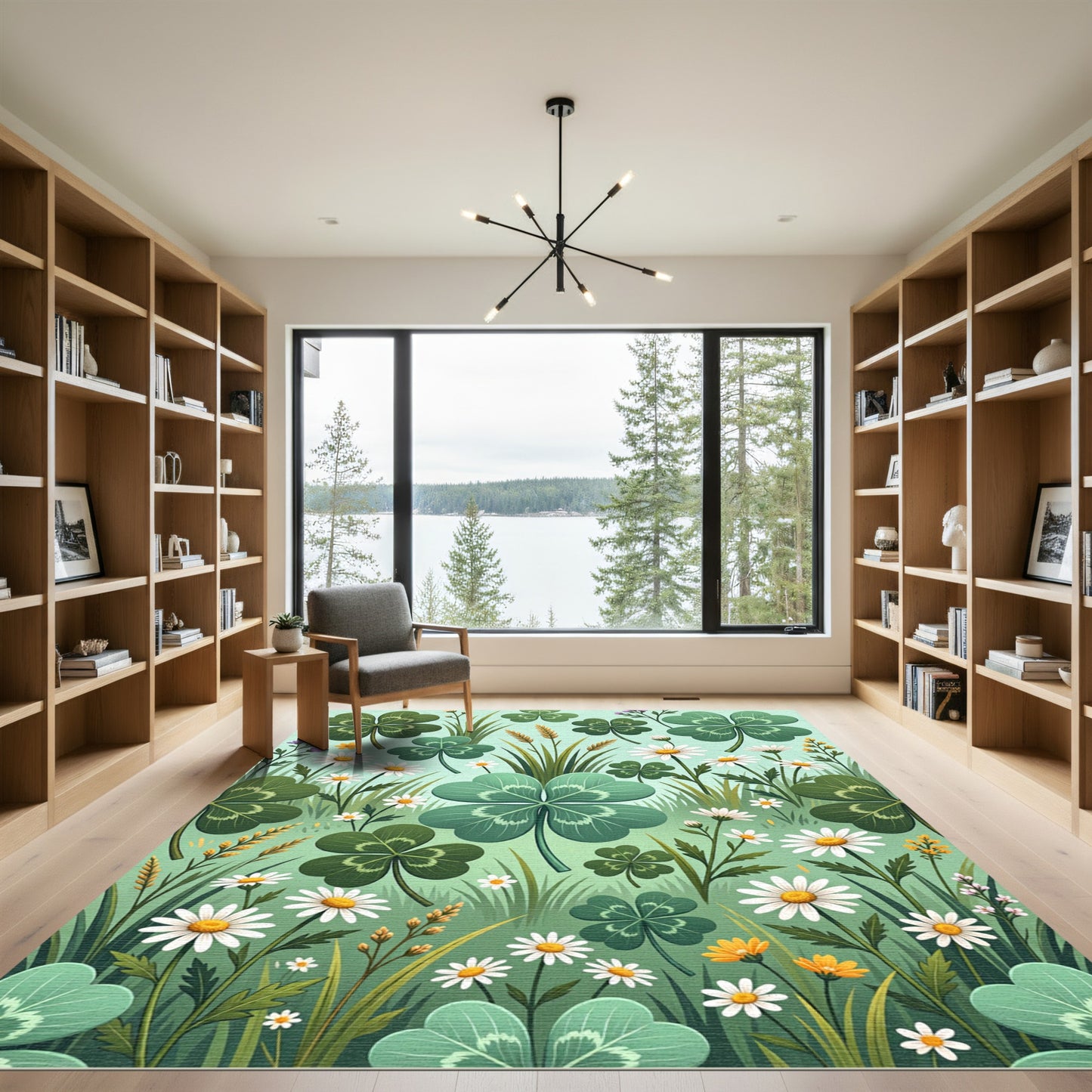 Whimsical Clover and Daisy Meadow Field Rug
