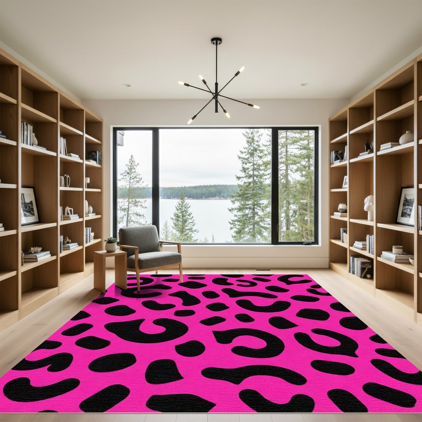 Bright Pink Black Spotty Spot Rug