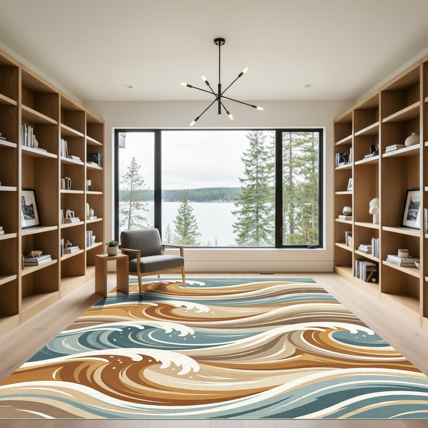 Earthy Tones Abstract Wave Composition Rug