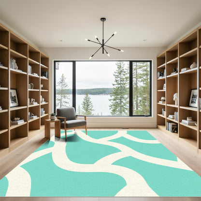 Aqua White Interlocking Scallop Rug
