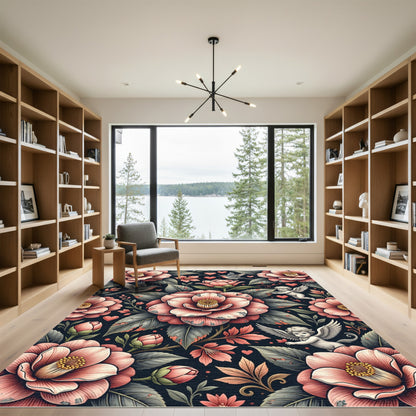 Romantic Floral Blush Cherub Dark Wallpaper Rug