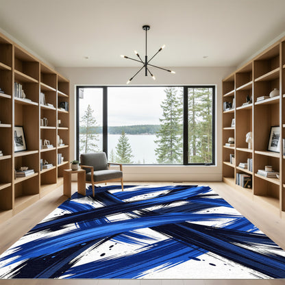 Abstract Navy and Azure Stroke Rug