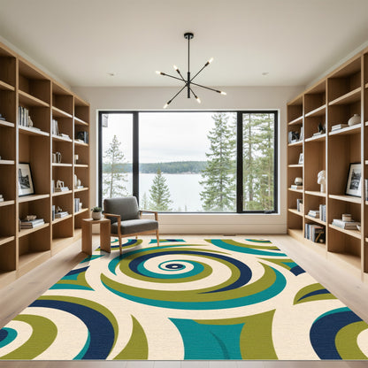 Teal Navy Olive Swirl Harmony Rug