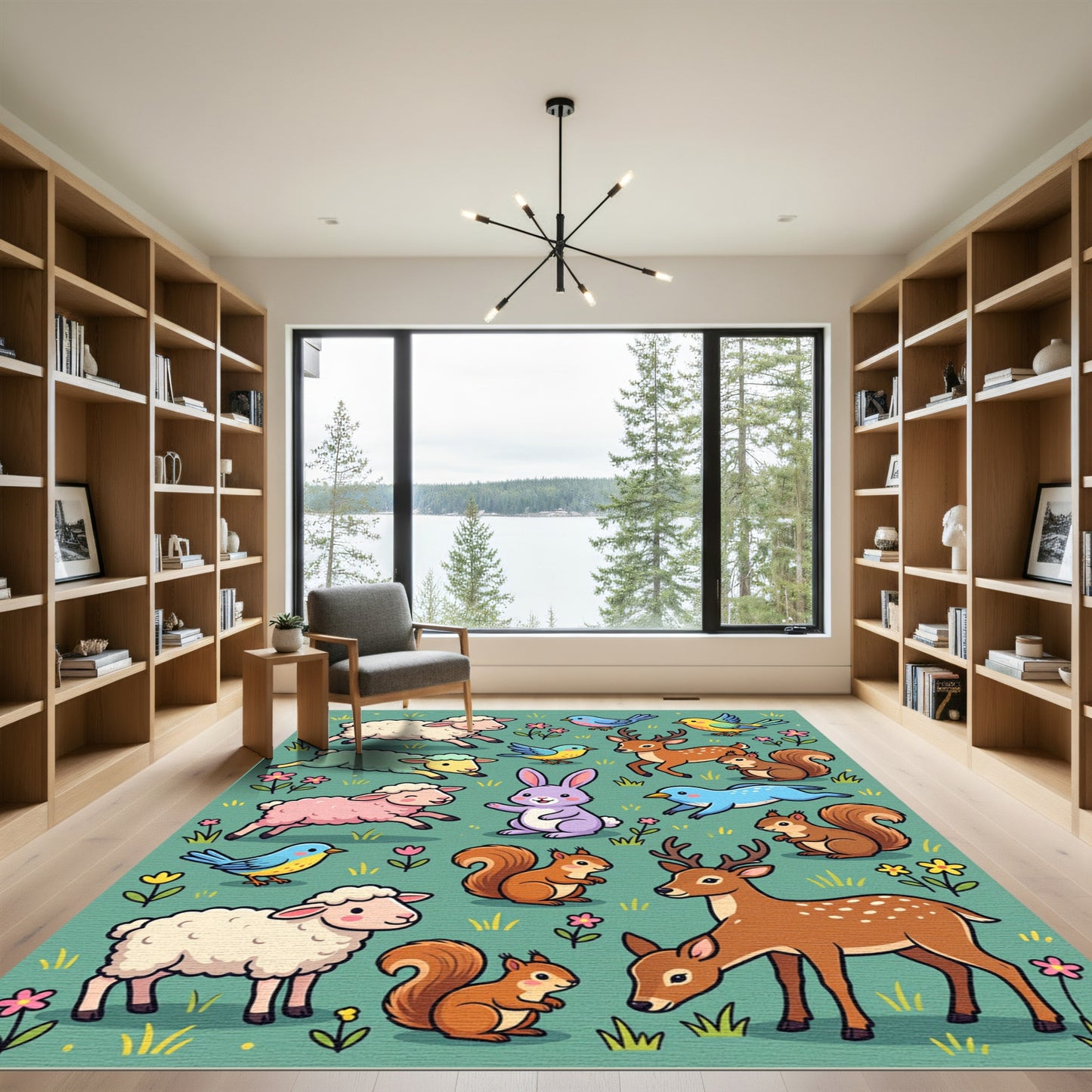 Whimsical Woodland Friends Sage Meadow Rug