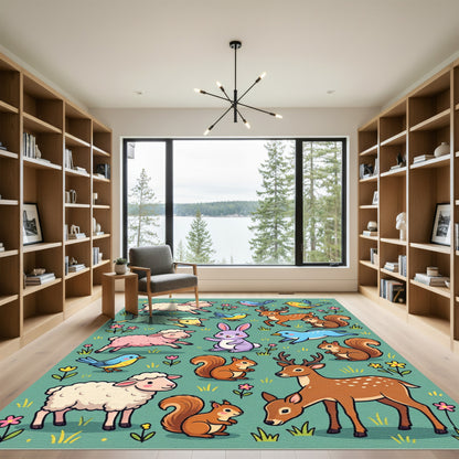 Whimsical Woodland Friends Sage Meadow Rug