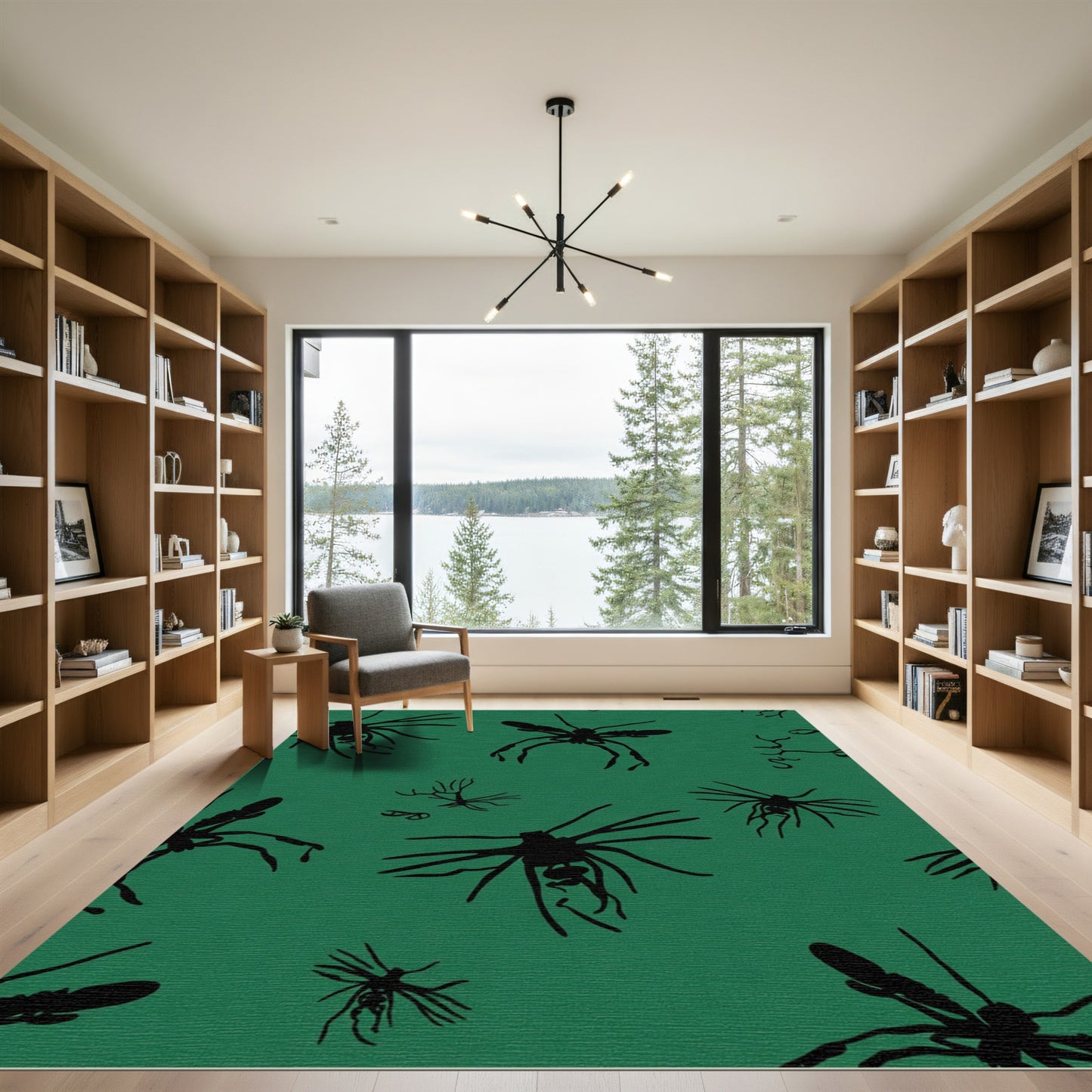 Dark Green Mosquito Silhouette Arrangement Rug